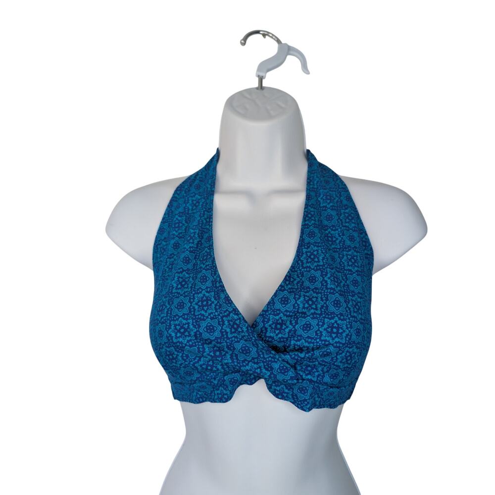 Vintage 90s Ralph Lauren Blue Medallion Print Halter Bikini Top Boho Festival